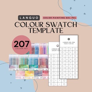 Languo Gel Pens 207-tones Swatch Template | Page Swatch Printable Template Instant Download | Digital PDF & PNG