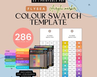 Flysea 22-piece Acrylic Markers Swatch (286 colours)  | Includes 13 sets | Colour-Organised | (Digital PDF)