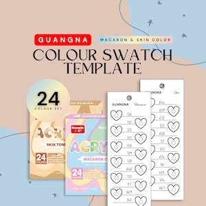 GuangNa Macaron & Skin tones 24-piece Acrylic Paint Markers Colour Swatch Colour Chart | Printable Template | Instant Download | Digital PDF