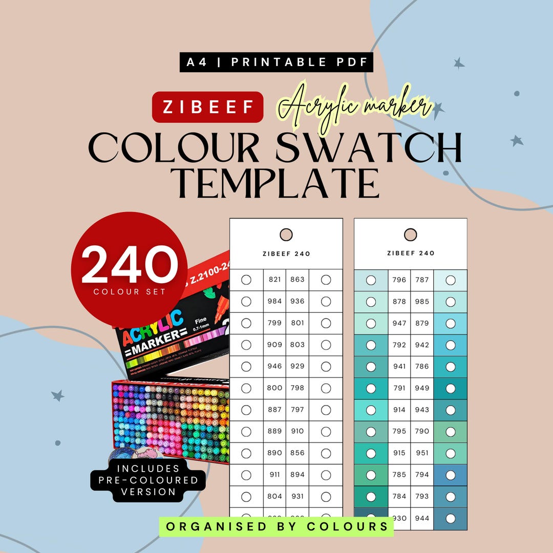 Zibeef 240-piece Acrylic Paint Markers Colour-organised Swatch