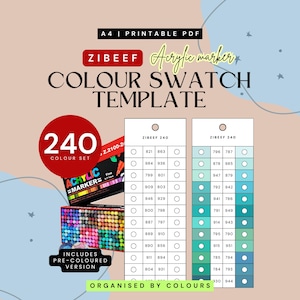 Zibeef 168ピース アクリルペイントマーカー 色分け見本テンプレート