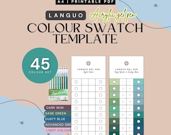 Languo Color Painting Gel Pen 45 pcs Swatch Template NEW COLOURS | Instant PDF Download | Printable Colour Chart | Instant Download