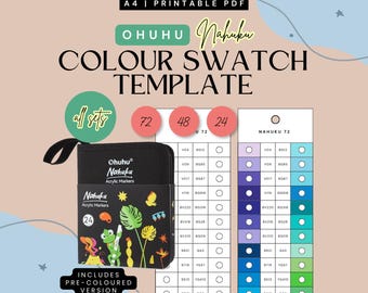 Ohuhu Nahuku 72, 48 & 24 Colours Acrylic Marker Swatch Template | Colour-Organised Chart | Printable PDF | Instant Download