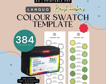 Languo 384-piece Acrylic Paint Markers Colour-Organised Swatch Template | Flower | Printable Colour Chart | Instant Download | Digital PDF