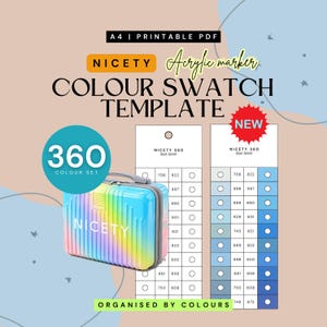 Nicety 360-teilige Acrylfarben-Marker-Farbmusterkarte | Druckbare Farbkarte | Sofort-Download | Digitales PDF