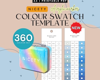 Nicety 360-teilige Acrylfarben-Marker-Farbmusterkarte | Druckbare Farbkarte | Sofort-Download | Digitales PDF
