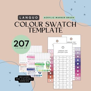Plantilla de muestras de pinceles para marcadores acrílicos Languo (207 piezas) / NUEVOS JUEGOS incluidos / 23 juegos / Carta de colores imprimible / Descarga instantánea en PDF