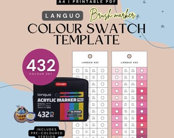 Languo 432-piece Acrylic Paint Markers Colour-Organised Swatch Template | Printable Colour Chart | Instant Download | Digital PDF