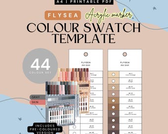Flysea 22-piece Acrylic Markers Swatch for Skin & Gray Tones  | Includes 2 sets | Colour-Organised | (Digital PDF)