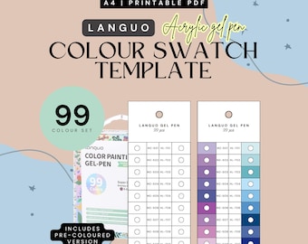Languo Color Painting Gel Pen 99pcs Swatch Template | Instant Download (PDF & PNG) | Printable Colour Chart | Instant Download