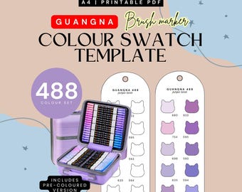 GuangNa 488 Acrylic Marker Swatch Template | Cat Shaped | Organized Colour Chart (Digital PDF)