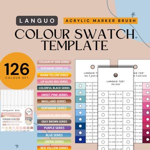 Languo 126-teilige Acryl-Marker-Pinselmuster-Vorlage für Farbserien | 14 Sets | Druckbare Farbkarte | Sofort PDF Download
