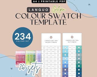 Languo Gel Pen Swatch Template: 234 Colors, Printable Color Chart (Digital PDF & PNG)