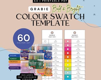 Grabie 60-piece Bold and Bright Coloring Kit | 5 sets | Colour Swatch Template |  (PDF & PNG)