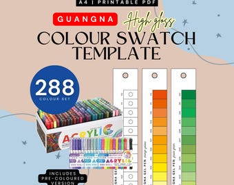 GuangNa 288 Acrylic Marker Swatch Template | Narrow | High Gloss Colour Chart (Digital PDF)