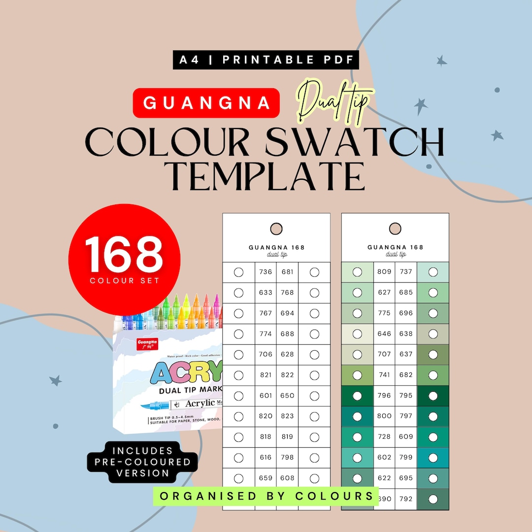 Guangna 168-piece Dual Tip Acrylic Markers Colour-organised Swatch