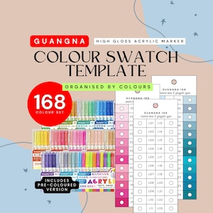 GuangNa 168-piece High Gloss Acrylic Markers Swatch Template | Printable Colour Chart | Instant Download | Digital PDF