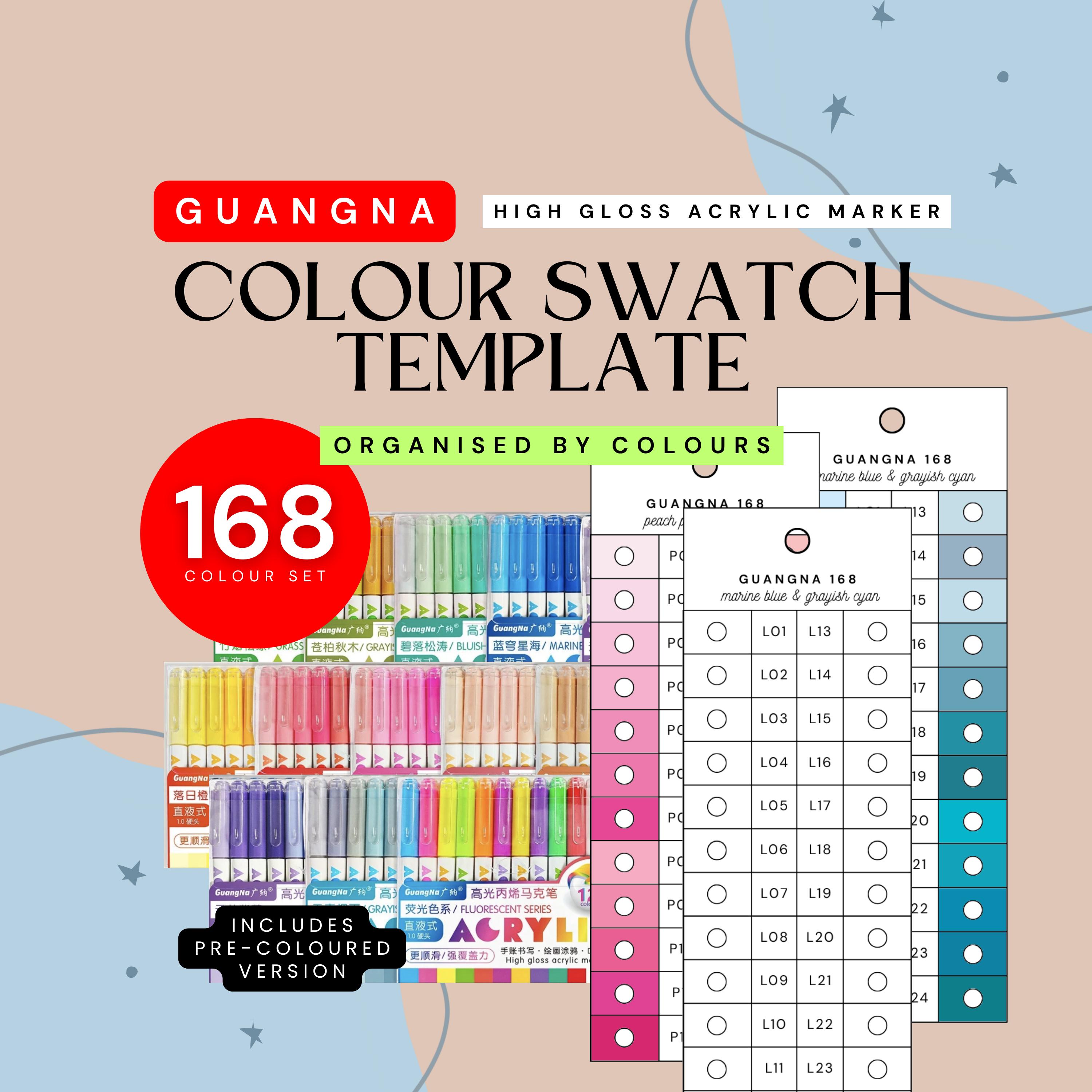 GuangNa 168ピース 高光沢アクリルマーカー スウォッチテンプレート