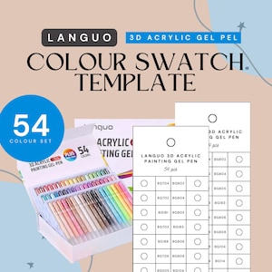 Languo 3D acrylverf gelpen sjabloon 54-delig staal | Directe download (pdf en png) | Afdrukbare kleurenkaart | Direct downloaden