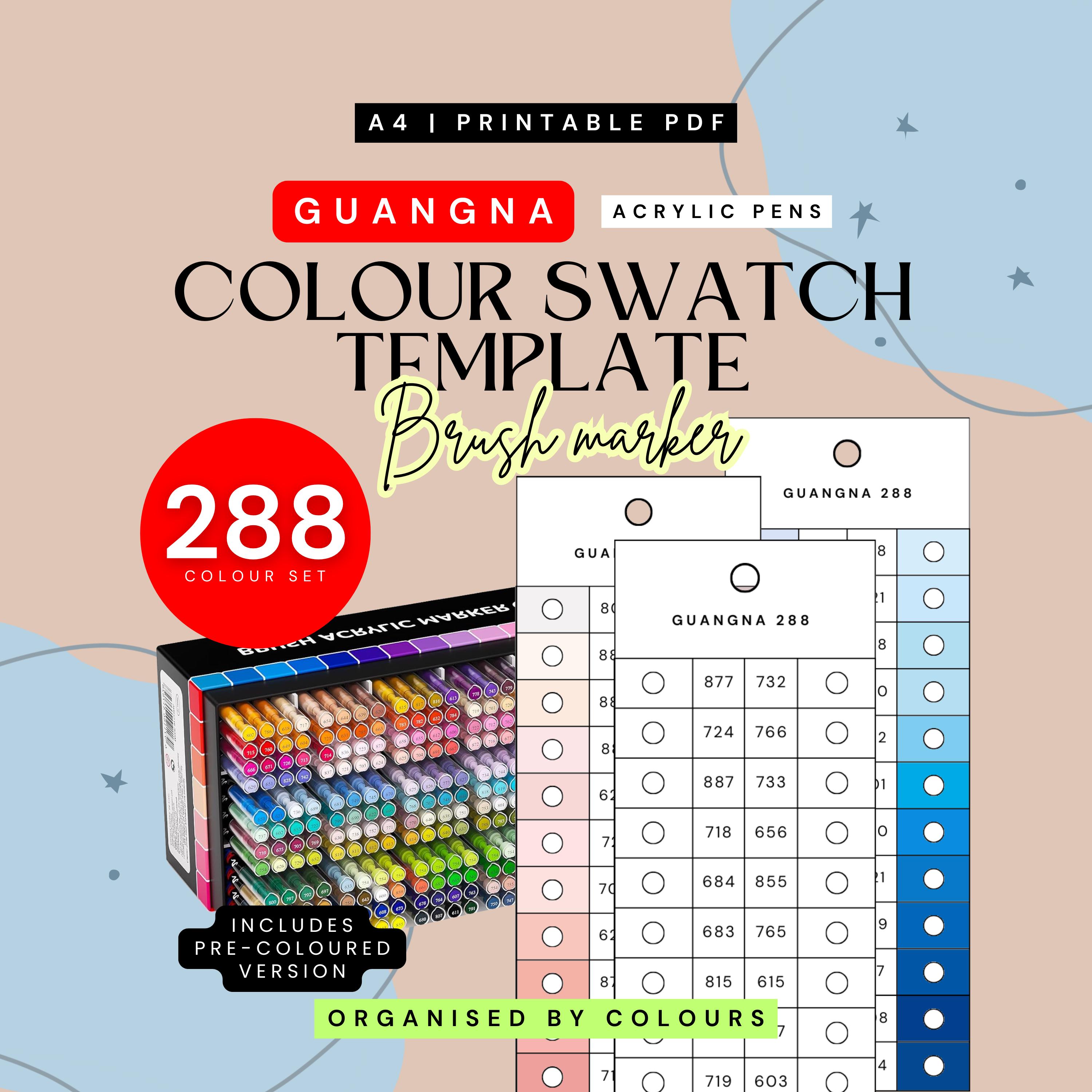 GuangNa 288 アクリルマーカー見本テンプレート | 色分けチャート