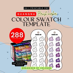 GuangNa Acrylic Paint Marker Swatch Template | 288 Colors (PDF) | Wavy Rectangle | Colour Organised