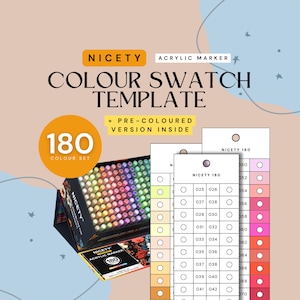 Schöne 180-teilige Acrylfarbmarker-farborganisierte Swatch-Vorlage | Druckbare Farbkarte | Sofortdownload | Digitales PDF
