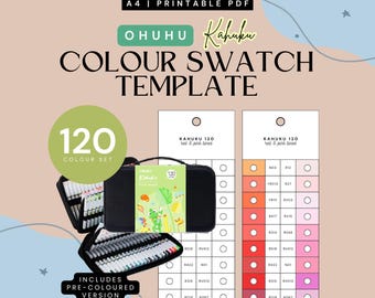 Ohuhu Kahuku 120 Colours Acrylic Marker Swatch Template | Colour-Organised Chart | Printable PDF | Instant Download