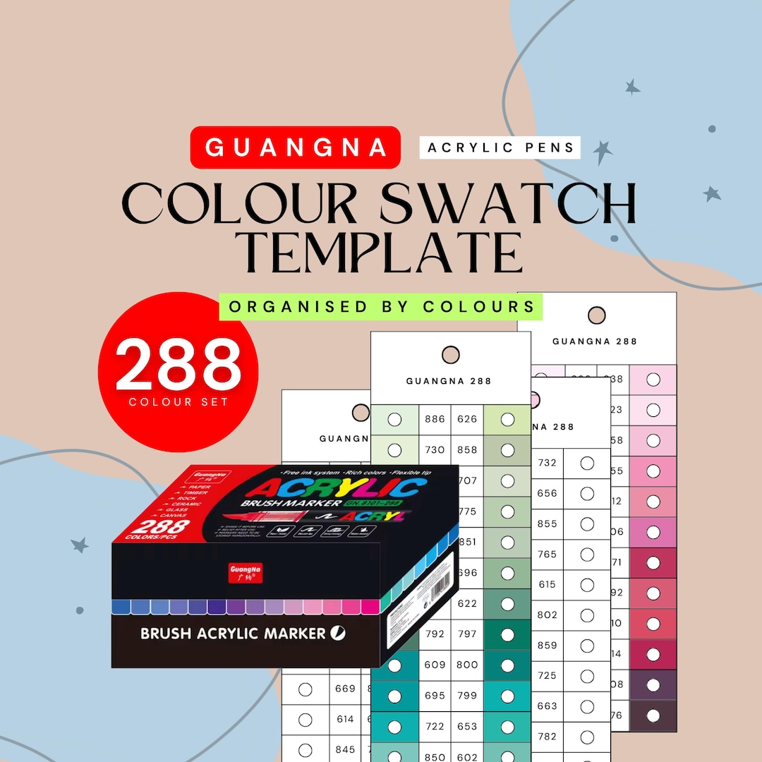 GuangNa 288ピース アクリルペイントマーカー カラー整理見本