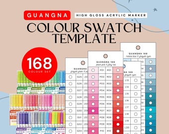 GuangNa 168-teilige Hochglanz Acryl Marker Swatch Vorlage | Druckbare Farbkarte | Sofortdownload | Digitales PDF