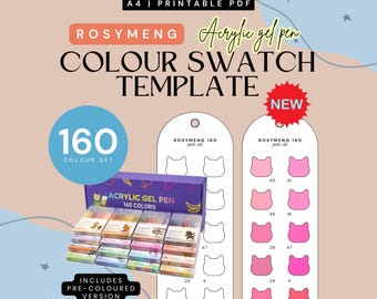 Rosymeng 160 Acrylic Gel Pen Swatch Template | Cat | (Instant PDF Download)