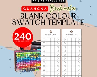 Blank Colour Swatch Template for the GuangNa 240-piece Acrylic Brush Markers | Printable Colour Chart | Instant Download | Digital PDF