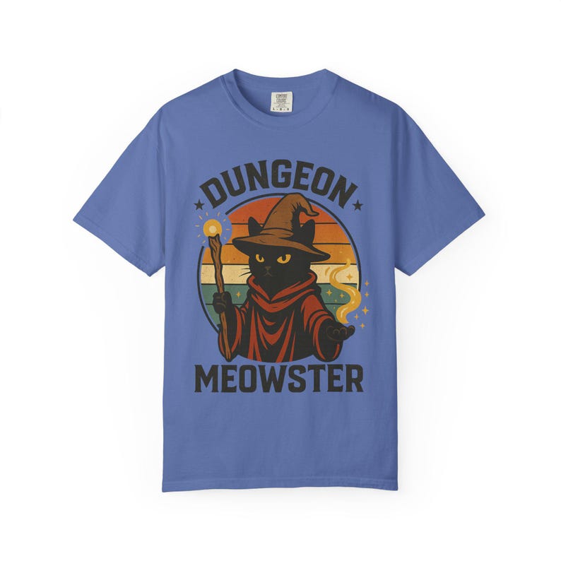 Dungeon Meowster T-Shirt: Wizard Cat Graphic, Garment-Dyed Cotton image 3