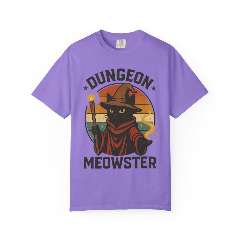 Dungeon Meowster T-Shirt: Wizard Cat Graphic, Garment-Dyed Cotton image 6