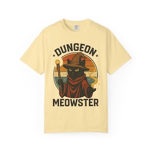 Dungeon Meowster T-Shirt: Wizard Cat Graphic, Garment-Dyed Cotton image 1