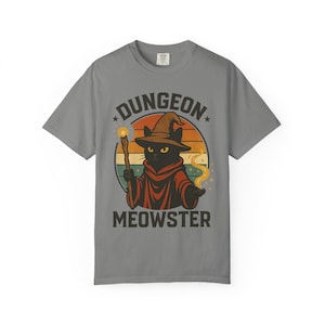 Dungeon Meowster T-Shirt: Wizard Cat Graphic, Garment-Dyed Cotton image 4