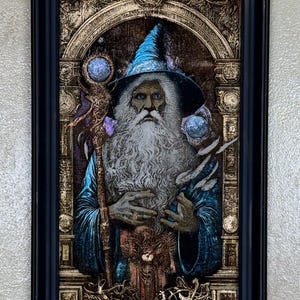 Merlin the Eternal - Engraved and Hand Painted Wizard Framed Portrait