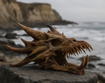 Ancient Dragon Skull – Realistic Fossilized Fantasy Sculpture | Mythical Creature Decor