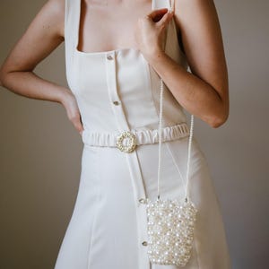 Handmade Pearl Beaded Bag with Long Strap, Wedding Purse