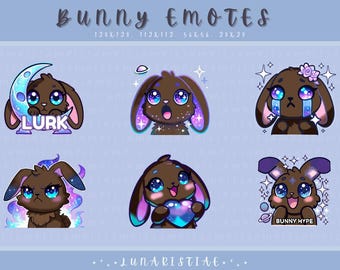 Celestial Bunny Emote Pack (6) | Twitch, Discord, Youtube | Cute Chibi Bunny Emotes for Streamers & Bunny Lovers