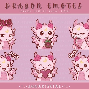 Sakura Dragon Emote Set (6) | Twitch, Discord, Youtube | Cute Chibi Dragon Emotes for Streamers & Dragon Lovers