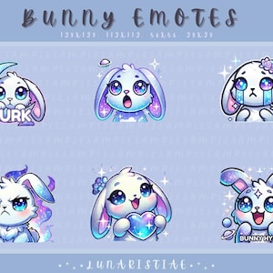 Celestial Bunny Emote Pack (6) | Twitch, Discord, Youtube | Cute Chibi Bunny Emotes for Streamers & Bunny Lovers