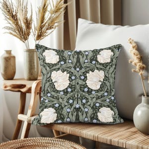 William Morris Pimpernel Throw Pillow: Deep Sage Art Nouveau Cushion