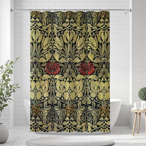 William Morris Shower Curtain - Tulip & Rose, Art Nouveau Bathroom Decor, Vintage Style Shower, Morris Bathroom Art, Unique Shower Curtains
