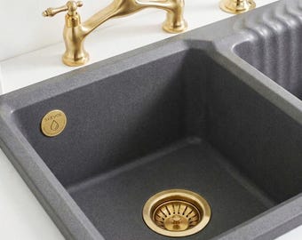 Unlackierter Messing Küchenspülenabfluss, Sieb aus massivem Messing mit herausnehmbarem Filterkorb