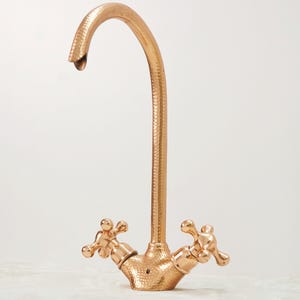 Copper Goosneck Faucet with Hammered Finish, Single hole Faucet , Copper Bathroom Faucet, Handmade Copper Faucet,