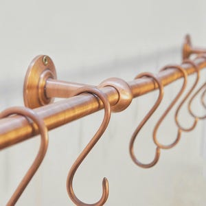 Unlacquered Brass Pot Rail, Antique Copper Pot Rack, Vintage style copper pot rail with hooks,