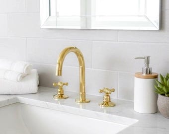 Deck Montiert Unlackierter Messing Wasserhahn, 3-Loch Vanity Bag für das Badezimmer
