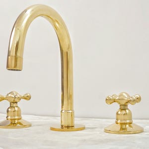 Unlacquered Brass Bathroom 3 Holes Faucet, Vanity Faucet, Deck Mount Faucet, Brass Bathroom Faucet, vanity 3 hole sink