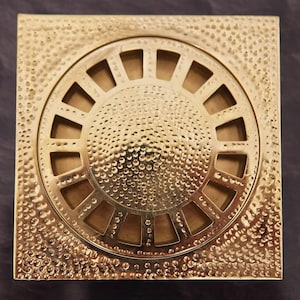 Unlacquered Brass Hammered Floor Drain, Square Shower Floor Drain, Solid Brass drain