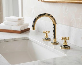 Grifo de baño de resina de latón sin lacar: para lavabo de resina, montaje en encimera de 3 orificios.